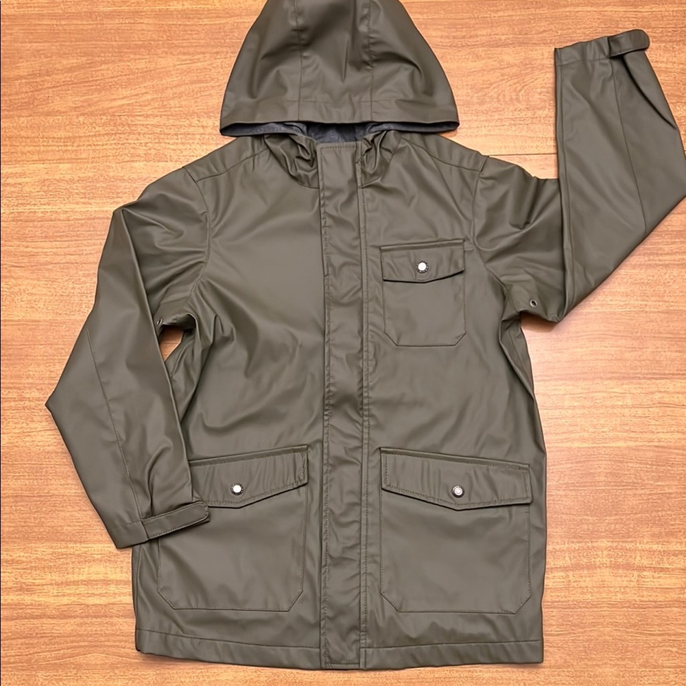 Olive Green Hooded Rain Jacket